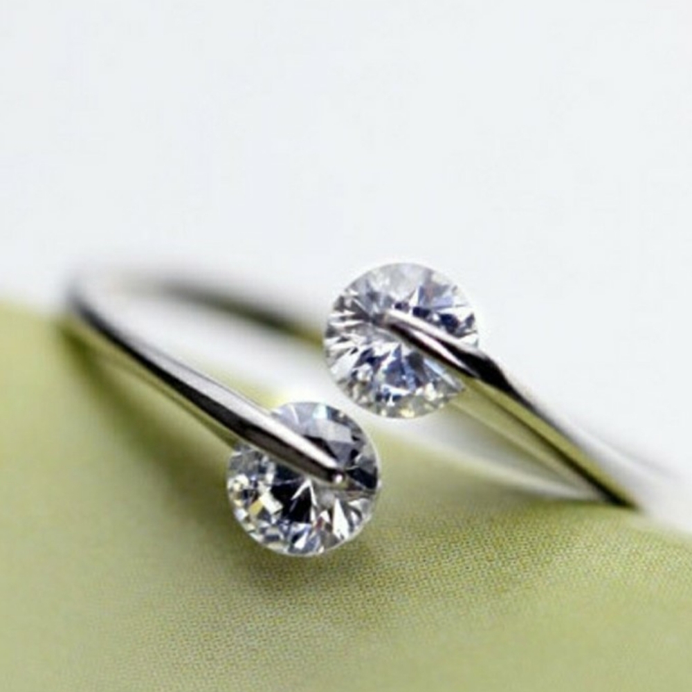 Double Floating Diamond Adjustable Ring | Rhodium Plated - Picture 4 of 14